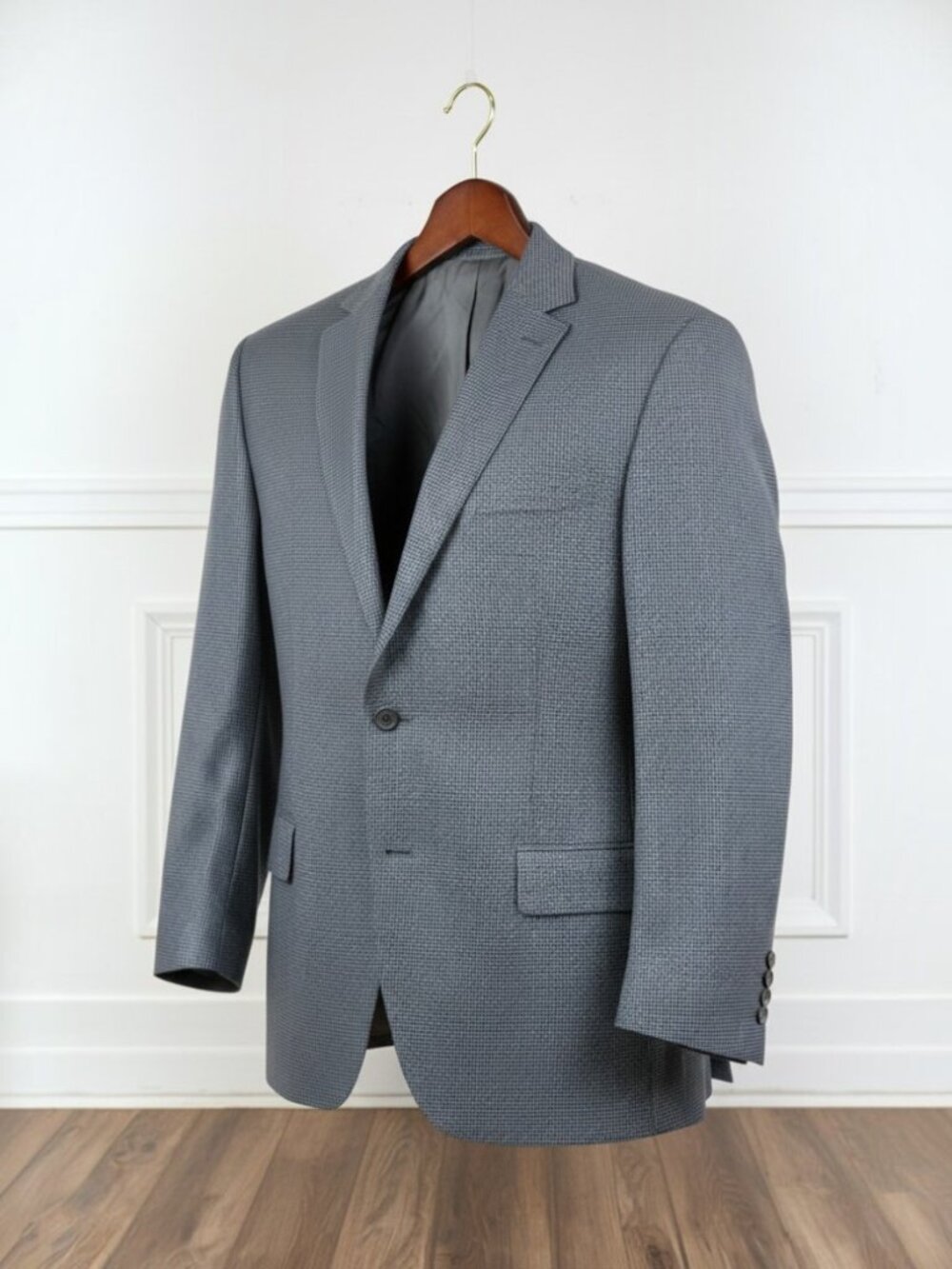 RALPH‎ Ralph Lauren Gray Teal Houndstooth Silk Wool Blazer/Sport Coat